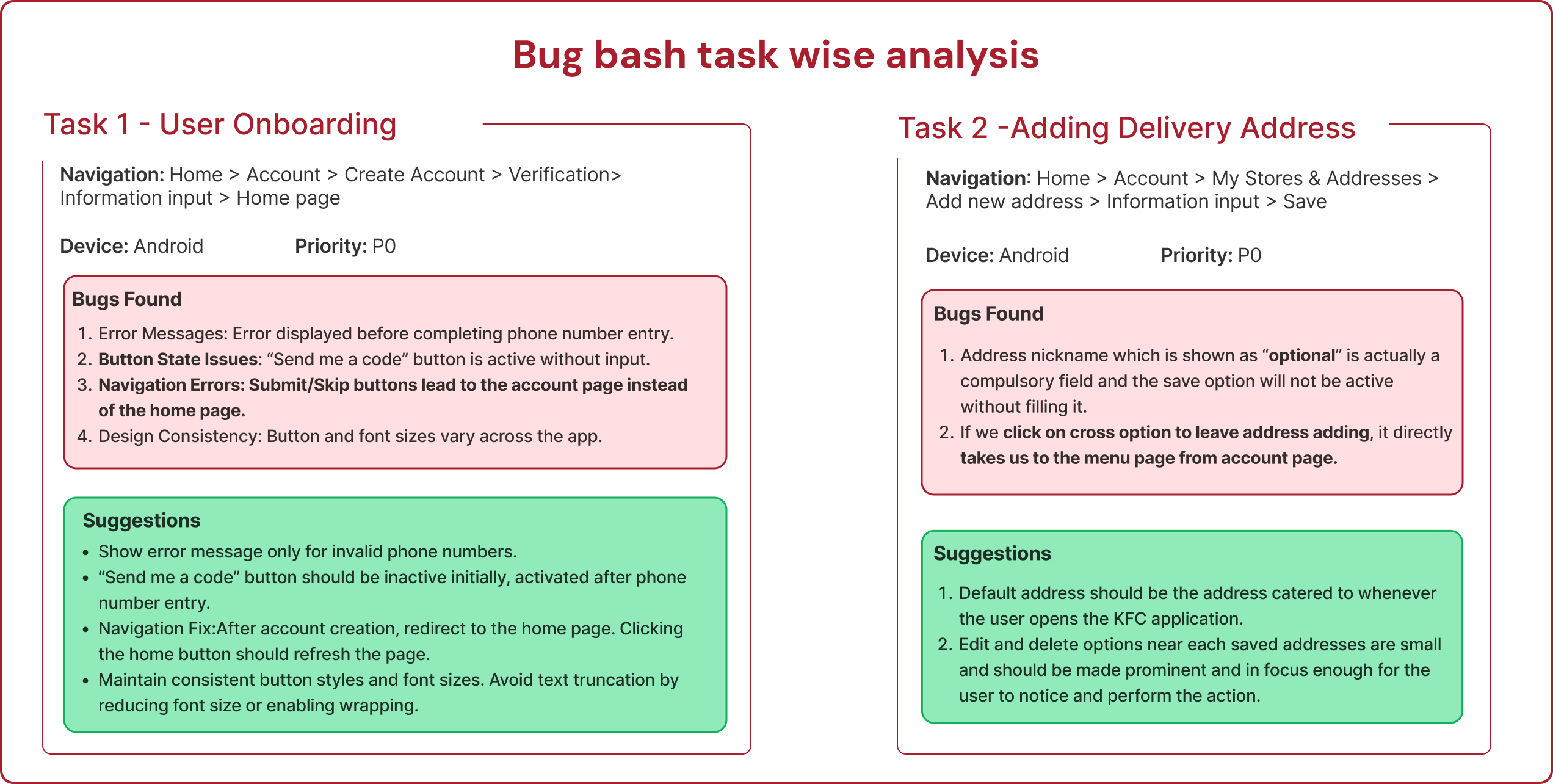 Bug bash (task 1 & 2)